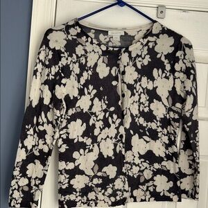 Garnet Hill Black and Cream Floral Sweater